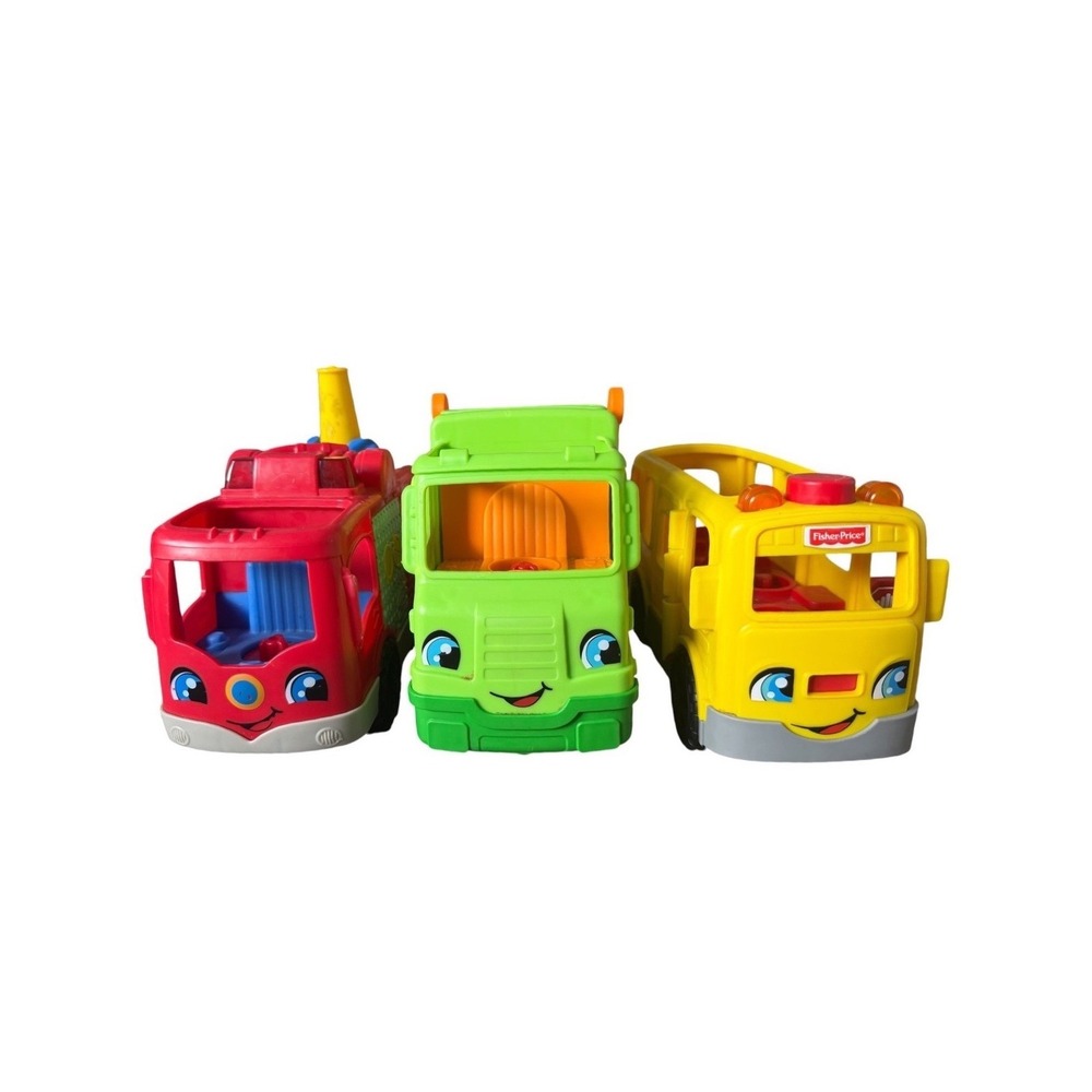 Fisher Price Little People Vehicle Set Bus Fire Truck Garbage Truck Lot Working!